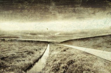 Tarım arazi üzerinden Hollanda'da bkz: geri. Asfalt yol boyunca koruyucu baraj ve Hollanda'da kanal