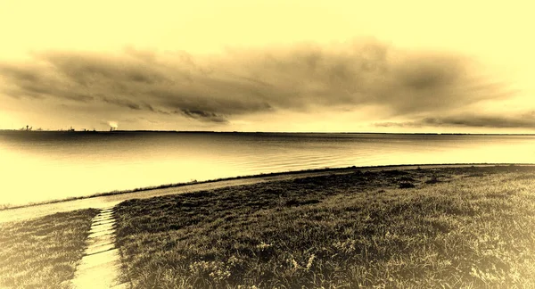 Sanddyner Och Hav Vid Nordsjöns Strand Holland Nederländskt Landskap Med — Stockfoto