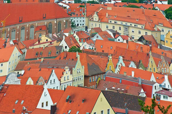 Historické Centrum Bavorského Města Landshut Kachlové Střechy Středověké Německé Architektury — Stock fotografie