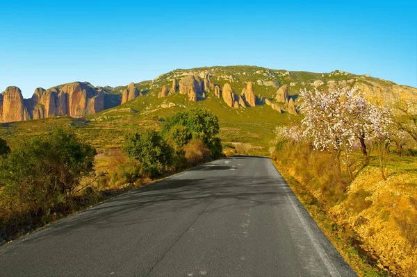 Estrada Estreita Sinuosa Asfalto Que Leva Delicioso Desfiladeiro Espanha Estilo — Fotografia de Stock