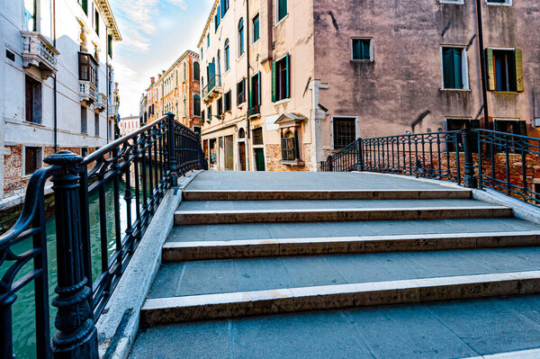 Deserted streets of Venice. Museum City is situated across a group of islands that are separated by canals and linked by empty bridges.