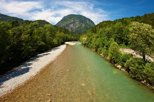 Natureza Sul Alemanha Pedras Leito Seco Rio Nos Alpes Baviera — Fotografia de Stock