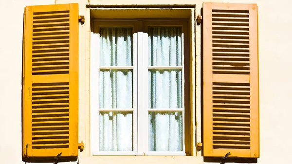 French Window with Open Wooden Shutter, Stylized Photo