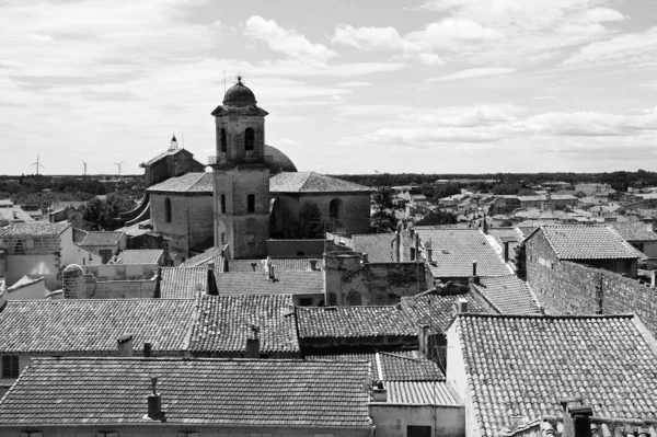 Deserted Tiled Roofs France Black White Optimistic View Sleepy City — Stock Photo, Image
