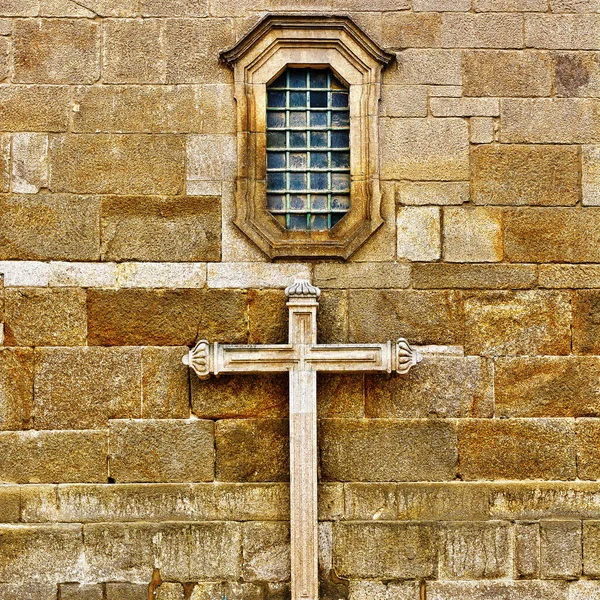 Cruz Piedra Cerca Iglesia Católica Portugal —  Fotos de Stock