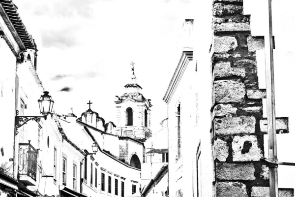 Udsigt Den Smalle Gade Med Antikke Bygninger Middelalderlige Portugisiske Sort - Stock-foto