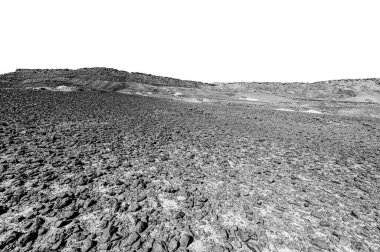 İsrail çölünde siyah beyaz kaya oluşumlarının nefes kesici manzarası. Yalnızlık, umutsuzluk ve depresyon kavramı olarak cansız ve ıssız bir sahne..