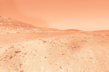 İsrail çölündeki kaya oluşumlarının nefes kesici manzarası şafak vakti çağdaş bir tarzda. Yalnızlık, umutsuzluk ve depresyon kavramı olarak cansız ve ıssız bir sahne..