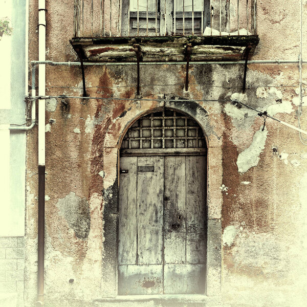 Unsightly Facade of the Old House in Sicilian City of Piazza Armerina, Retro Image Filtered Style
