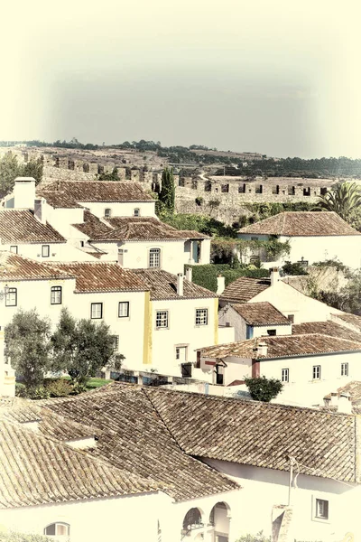 Vista Centro Histórico Ciudad Obidos Portugal Retro Image Filtered Style —  Fotos de Stock