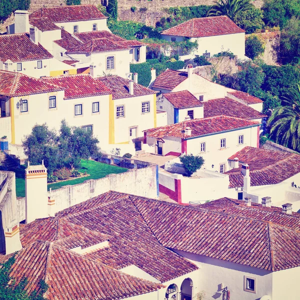 Vista Para Centro Histórico Cidade Óbidos Portugal Efeito Instagram — Fotografia de Stock