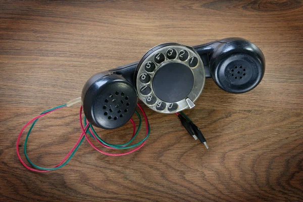 Oude Telefoon Operator Handset Een Houten Tafel — Stockfoto