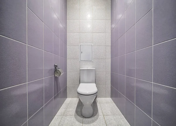 Bílá Toaletní Mísa Moderní Koupelně Zrcadlem Toaletním Kartáčem — Stock fotografie