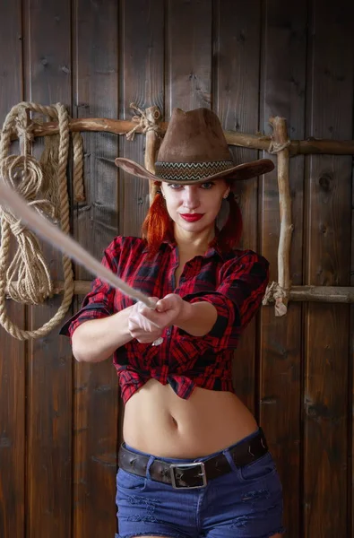 Lasso Cowboy menina — Fotografia de Stock