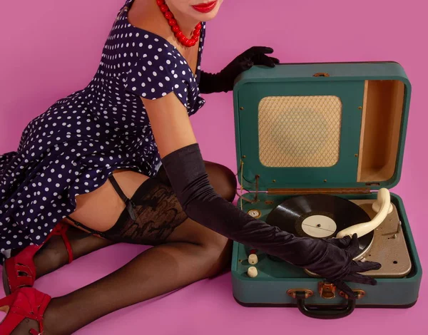 Régi Phonograph Girl — Stock Fotó