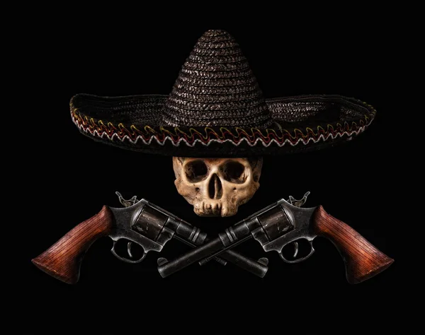 Skull with revolver — Stock Photo, Image