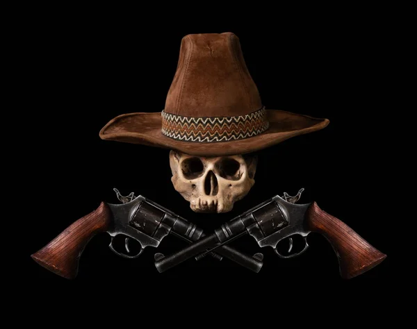 Skull with revolver — Stock Photo, Image