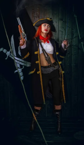 Chica pirata capitán — Foto de Stock