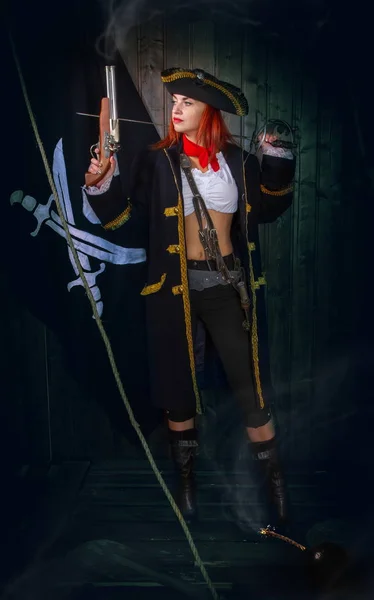 Chica pirata capitán — Foto de Stock