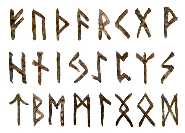 Letters Ancient Alphabet Vikings Scandinavians Handwritten Isolated White Background — Stock Photo, Image