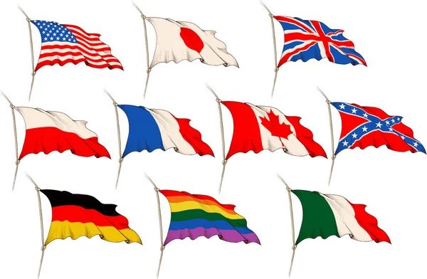 Conjunto Varias Banderas Diferentes Países Movimientos Más —  Fotos de Stock