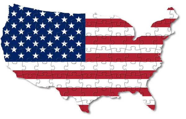 Mapa Los Estados Unidos América Con Bandera Rompecabezas Fondo — Foto de Stock