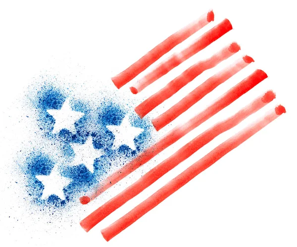 美国国旗模仿孩子们画彩绘水彩画 — 图库照片