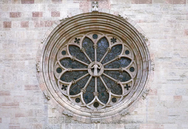 Rose window of Trento cathedral Stock Photo