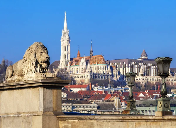 Vista da Igreja Matthias e Bastião dos Pescadores em Budapeste Hungria — Fotografia de Stock