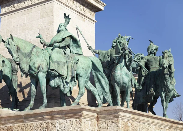 Chieftains of Heros Square, Budapest — Stock Photo, Image