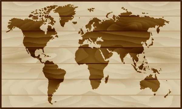 Mapa del mundo sobre fondo de madera — Vector de stock