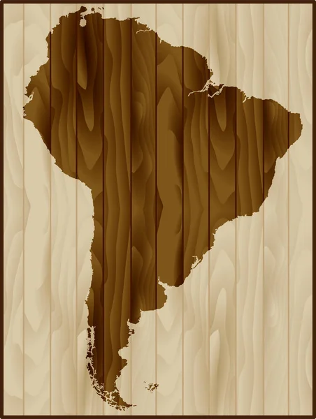 Νότια Αμερική χάρτη σε φόντο ξύλου — Διανυσματικό Αρχείο