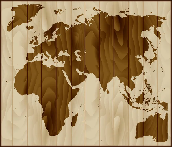 Mapa da Europa, Ásia e África sobre fundo de madeira — Vetor de Stock