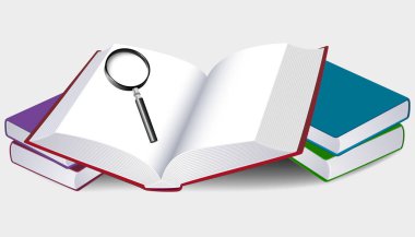 Büyüteçli açık bir kitap çizimi