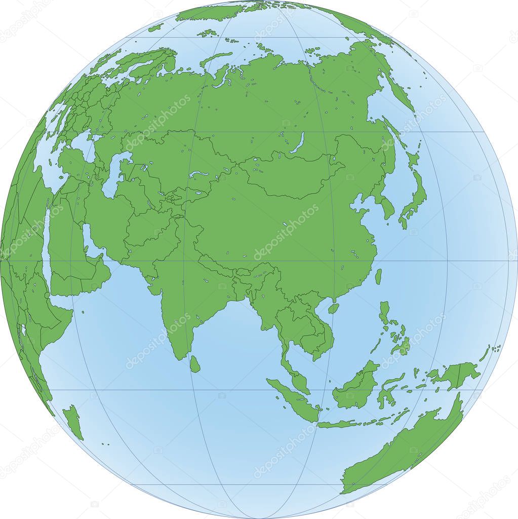 Illustration of Earth globe with focused on Asia