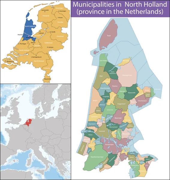 L'Olanda settentrionale è una provincia dei Paesi Bassi — Vettoriale Stock