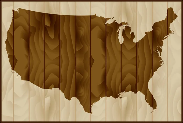 Illustration vectorielle de la carte des USA sur fond bois — Image vectorielle