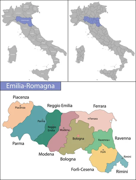 Emilia-Romaña es una región del noreste de Italia. — Vector de stock