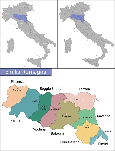 Emilia-Romagna, İtalya 'nın kuzeydoğusunda bir bölge. Stok Vektör