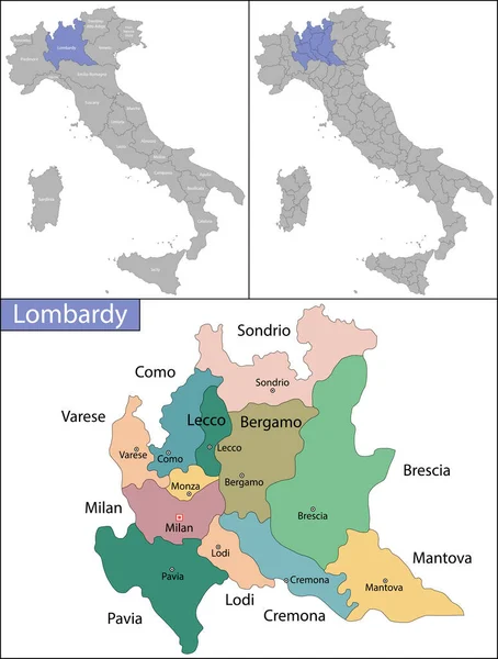 Lombardiet är en region i nordvästra Italien — Stock vektor
