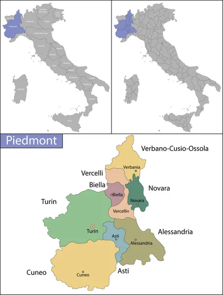 Piamonte es una región del noroeste de Italia. — Vector de stock