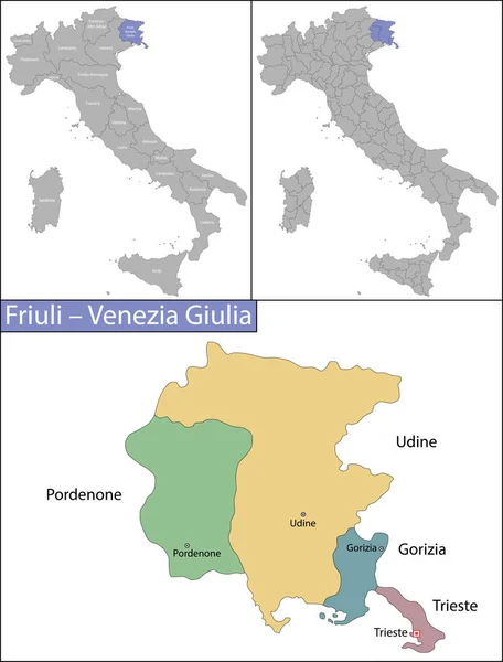 Friuli Venezia Giulia İtalya 'nın kuzeydoğusunda bir bölgedir. Stok Illüstrasyon