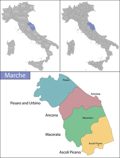 Marche, Orta İtalya 'da bir bölge. Stok Illüstrasyon