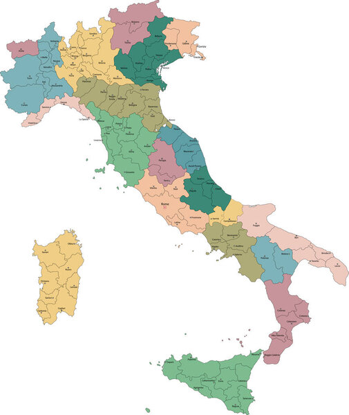 Vector illustration of administrative regions of Italy