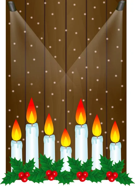 Creative frame made of Christmas wooden background with candles — Stock Vector