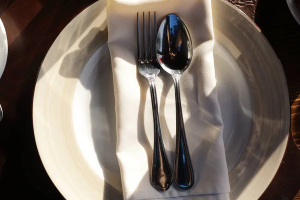 Fork Spoon Serviette Restaurant — Stock Photo, Image