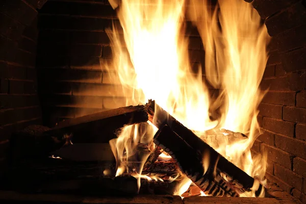 Details Burning Wood Fireplace — Stock Photo, Image