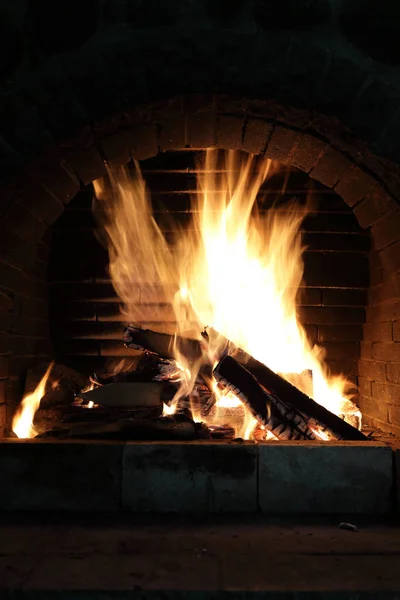 View Burning Wood Stove — Stock Photo, Image