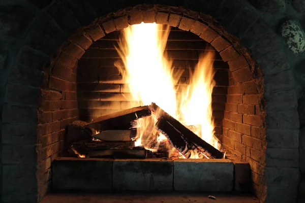 View Burning Wood Fireplace — Stock Photo, Image