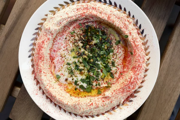 Хумус Тахини Специями Еврейском Ресторане — стоковое фото